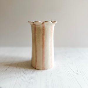 The handmade Daisy Pastel Pink Vase in Stripes and Scallops