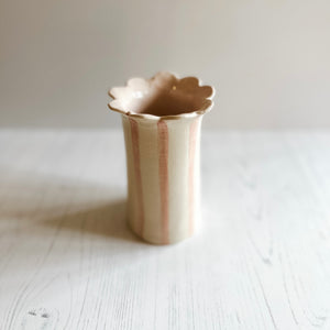 Handmade Daisy Vase in Pastel Pink Scallops & Stripes