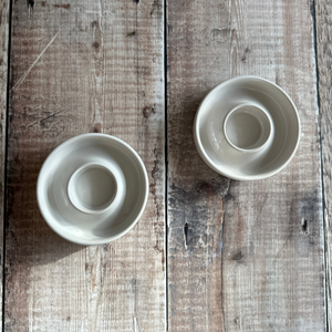 Handmade candle holders in a linen glaze made by Cleiog Ceramics