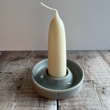 Load image into Gallery viewer, Handmade Candle Holder in Pebble Glaze with a stubby Wax Atelier candle in it