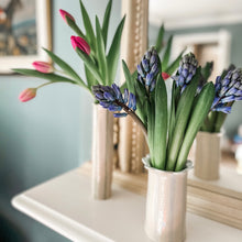 Load image into Gallery viewer, Handmade Sea Lavender vase in sage green alongside the daisy vase in pastel blue
